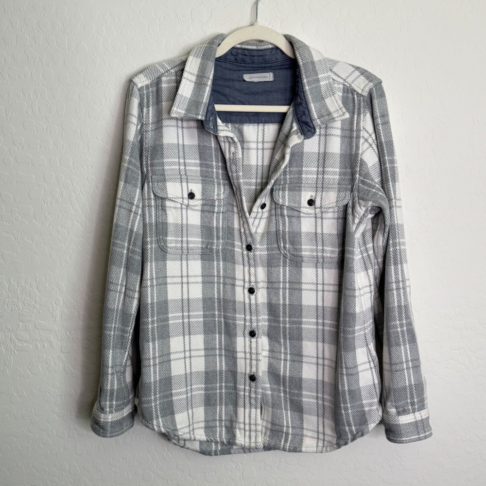 Outerknown Mens Organic Cotton Blanket Shirt Medium Grey Plaid Flannel Gorpcore